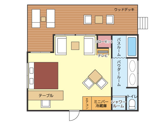 ダブルルーム(ウッドデッキタイプ)間取り図